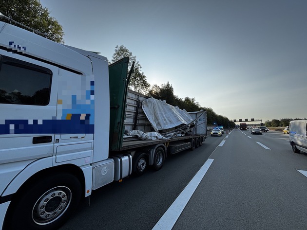 POL-OF: LKW-Kuriosität auf der Autobahn: Mit zerstörtem Auflieger, leerem Tank und abgefahrenen Reifen unterwegs