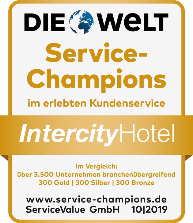 Pressemitteilung: &quot;IntercityHotel wird erneut mit dem Siegel &quot;Service-Champion Gold&quot; ausgezeichnet&quot;