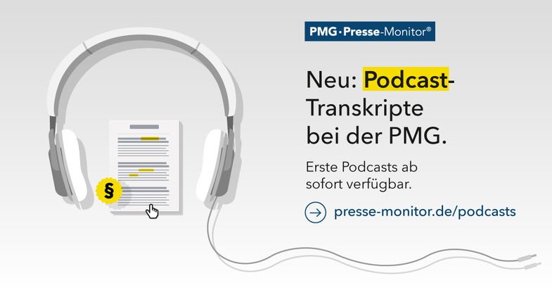 PMG Presse-Monitor GmbH: Axel-Springer-Podcasts für Medienbeobachtung und Pressespiegel - PMG Presse-Monitor ab sofort mit Audio-Transkripten / Podcast-Transkripte von Welt und Bild neu in der PMG Pressedatenbank