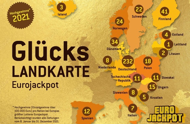 Eurojackpot: Eurojackpot-Bilanz 2021 / Rekordzahl geknackter Jackpots