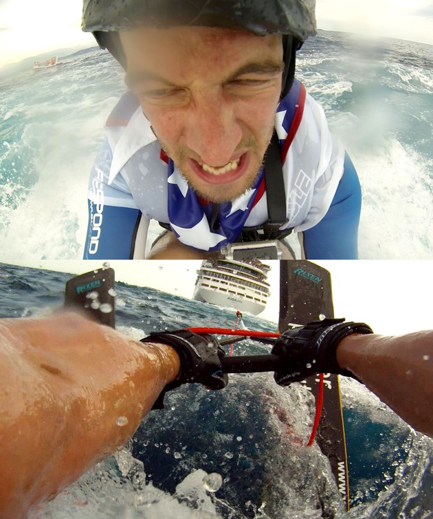 Extremsport bei &quot;Joko gegen Klaas - Das Duell um die Welt&quot;: Wasserski hinter einem Kreuzfahrtschiff fahren und mit zwei Bullen surfen! (FOTO)