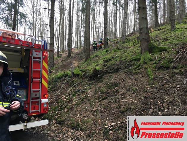 FW-PL: OT-Almecke. Forstarbeiter wird bei Fällarbeiten von Baum getroffen und schwer verletzt.