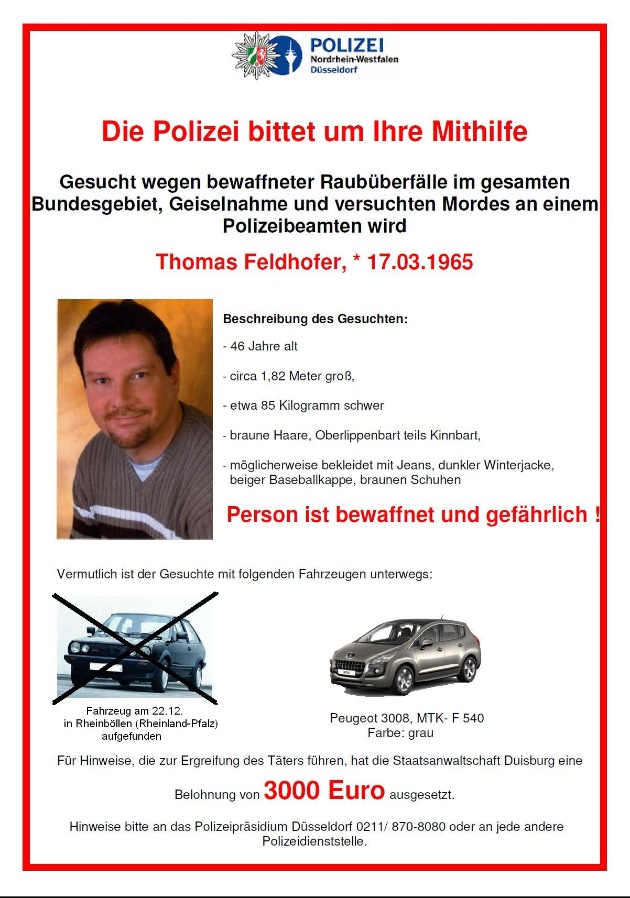 POL-D: Fahndung nach Thomas Feldhofer - Geraubter VW Polo aufgefunden