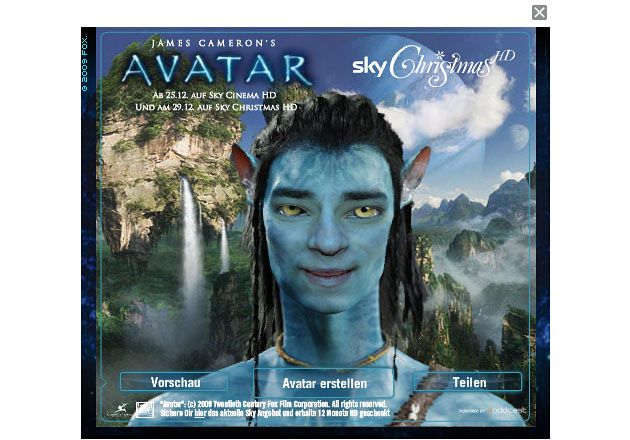 Weihnachtsgrüße in blau: Sky bietet zum deutschen TV-Start von &quot;Avatar&quot; originellen Online-Glückwunschservice &quot;Avatarize yourself&quot; (mit Bild)