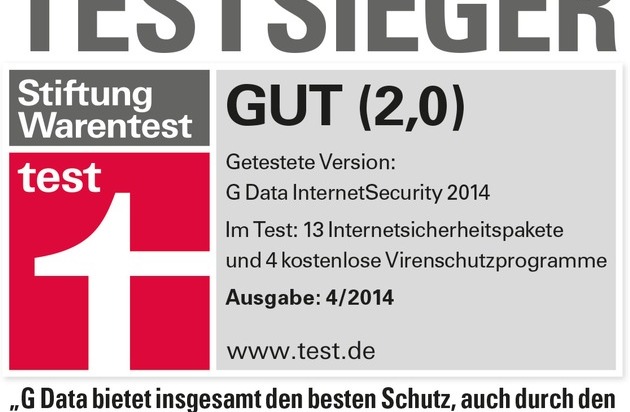 G DATA CyberDefense AG: G Data InternetSecurity ist Testsieger bei Stiftung Warentest (FOTO)