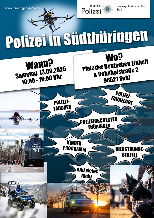 LPI-SHL: Nur noch 3 Tage - Polizei in Südthüringen am 13.09.2025, 10 bis 16 Uhr, auf dem Platz der Deutschen Einheit