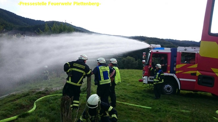 FW-PL: OT-Ohle. Brand am Ufer des Lennegewässers konnte schnell unter Kontrolle gebracht werden