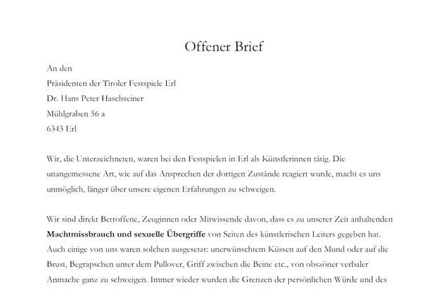 Offener Brief An Den Präsidenten Der Tiroler Festspiele Erl
