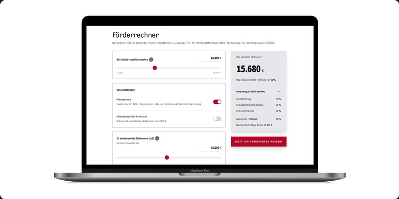 Stiebel Eltron veröffentlicht Online-Rechner zur neuen Wärmepumpenförderung / Bis zu 80 Prozent der Gesamtkosten übernimmt der Staat