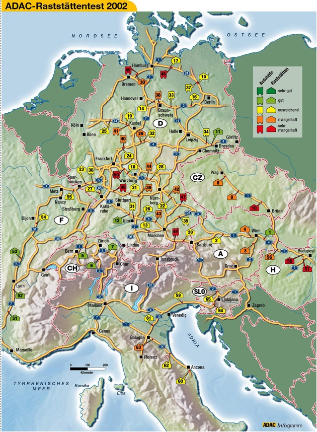 ADAC-Raststättentest 2002 / Osteuropäische Anlagen mit großen Mängeln / Raststätten schlagen deutsche Autohöfe um Längen