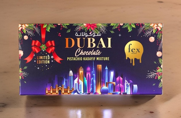 Süßwarenvertrieb Wilmers: Limitierte Weihnachtsedition der originalen Fex Dubai Schokolade exklusiv in ausgewählten Müller Filialen