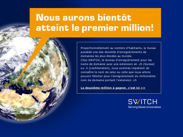 SWITCH: Bientôt un million de noms de domaine en Suisse