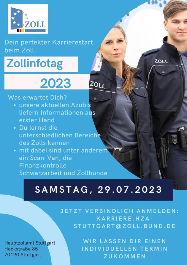 HZA-S: Zollinfotag für interessierte Schülerinnen und Schüler, Samstag 29. Juli 2023 beim Hauptzollamt Stuttgart
