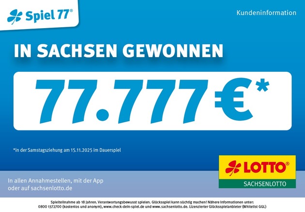 • Zuschuss für die Weihnachtszeit: 100.000 Euro für eine Mitspielerin aus Nordsachsen und 77.777 Euro für eine Dauerspielerin aus Dresden