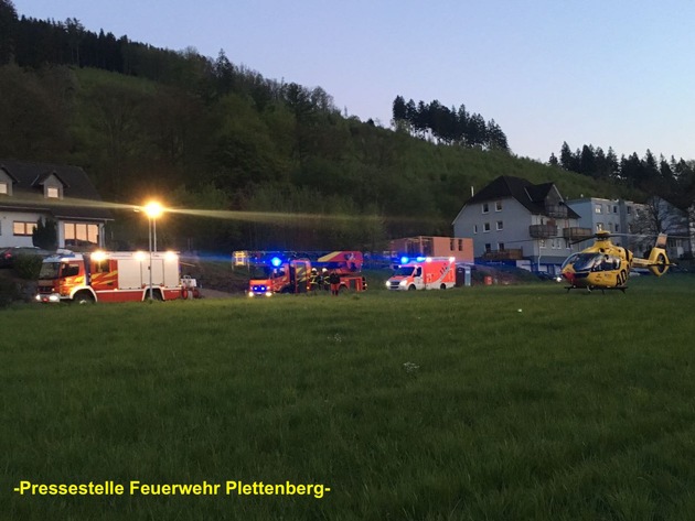 FW-PL: OT-Holthausen. Mountainbikefahrer im Wald schwer gestürzt. Rettungshubschrauber im Einsatz