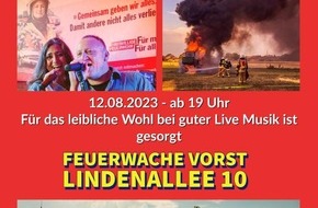 Freiwillige Feuerwehr Tönisvorst: FW Tönisvorst: Der Löschzug Vorst läd bei freiem Eintritt zum Sommernachtstraum in die Feuerwache ein