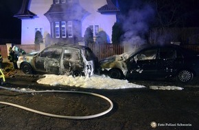 Polizeiinspektion Schwerin: POL-SN: Zwei Fahrzeuge durch Brand zerstört
