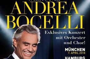 Global Event & Entertainment GmbH: Presseinladung zum Andrea Bocelli Konzert am 7. April in München