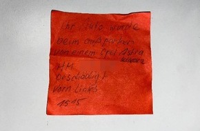 Polizeiinspektion Hameln-Pyrmont/Holzminden: POL-HM: Zeugenaufruf: Wer verfasste die handgeschriebene Notiz?
