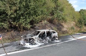 Polizeidirektion Kaiserslautern: POL-PDKL: A62/Kusel, Pkw brennt völlig aus