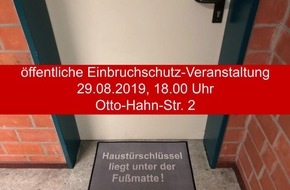 Polizeiinspektion Göttingen: POL-GÖ: (491/2019) Einbruchschutz - nächste kostenlose polizeiliche Beratung am 29. August 2019 in Göttingen