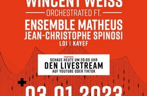 Channel Aid: Channel Aid - live in Concert by JBL mit Wincent Weiss direkt aus der Elbphilharmonie/Live-Stream auf channel-aid.tv (TikTok & YouTube) am 3.1.2023 | 20 Uhr / Mit jedem Klick werden Spenden gesammelt