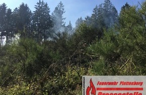 Feuerwehr Plettenberg: FW-PL: 2500 Quadratmeter Waldbrand. Leiche bei Löscharbeiten entdeckt. Paralleleinsatz durch Brandmeldeanlage.