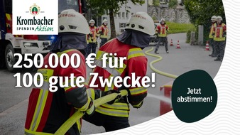 Krombacher Brauerei GmbH & Co.: 250.000 Euro für 100 gute Zwecke: Abstimmung startet bei der Krombacher Spendenaktion 2026