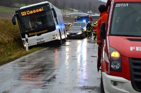 Polizeiinspektion Hameln-Pyrmont/Holzminden: POL-HM: Schulbus rutscht in Straßengraben -  Schüler retten sich über ein Fenster