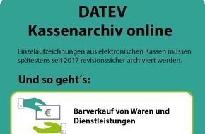 DATEV eG: Grünes Licht für Datev Kassenarchiv online / Einfache Portallösung für bargeldintensive Branchen