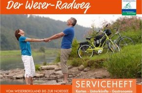 Weserbergland Tourismus e.V.: Kostenfreies Serviceheft für den kompletten Weser-Radweg / Neuauflage für die Saison 2014 mit Kartenausschnitten und Unterkünften