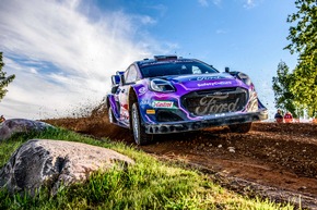 Adrien Fourmaux / Alex Coria fahren mit dem Ford Puma Hybrid Rally1 bei der Rallye Estland auf Rang sieben