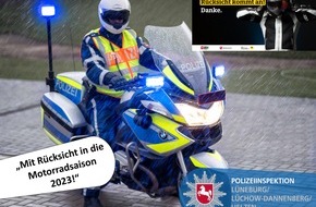 Polizeiinspektion Lüneburg/Lüchow-Dannenberg/Uelzen: POL-LG: ++ Beginn der Motorradsaison 2023 ++ Die Polizei bittet alle Verkehrsteilnehmenden um gegenseitige Rücksichtnahme ++ "Sichere Landstraße - Mein Tempo ... mein Leben!" ++