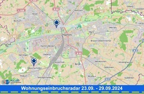 Polizeipräsidium Hamm: POL-HAM: Wohnungseinbruchsradar Hamm für die Woche vom 23. September bis 29. September