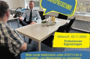 Polizeipräsidium Ravensburg: PP Ravensburg: Im Gespräch bleiben - Bürgersprechstunde beim Polizeirevier Sigmaringen