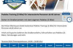 Polizeipr&auml;sidium Oberhausen: POL-OB: Pedelec-Trainings der Polizei Oberhausen f&uuml;r Seniorinnen und Senioren