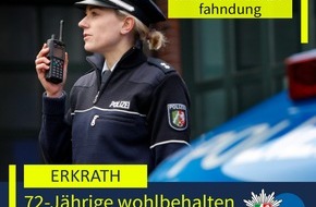 Polizei Mettmann: POL-ME: Vermisste 72-J&auml;hrige wohlbehalten angetroffen - 2603055