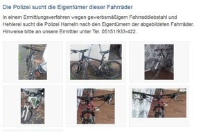 Polizeiinspektion Hameln-Pyrmont/Holzminden: POL-HM: Ermittlungsverfahren wegen gewerbsmäßigem Fahrraddiebstahl und Hehlerei - Polizei sucht Geschädigte