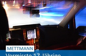 Polizei Mettmann: POL-ME: Rücknahme der Öffentlichkeitsfahndung: Vermisste 17-Jährige wohlbehalten angetroffen - Mettmann / Mönchengladbach - 2407100