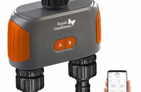 PEARL GmbH: Royal Gardineer Bewässerungscomputer BWC-600.bt mit Bluetooth 5 & Dual-Bewässerungs-Ventil: Zwei Bereiche des Gartens individuell und smart bewässern
