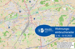Polizeipräsidium Hamm: POL-HAM: Wohnungseinbruchsradar Hamm für die Woche vom 3. Oktober bis 9. Oktober 2022