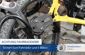 Polizeipräsidium Koblenz: POL-PPKO: Erneut Fahrraddiebstähle im Koblenzer Stadtgebiet