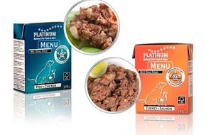 PLATINUM GmbH & Co. KG: Neu und lecker: Hundenassnahrung "PLATINUM MENU" jetzt mit zwei neuen Geschmacksrichtungen aus 83 % Frischfleisch und Frischfisch (BILD)