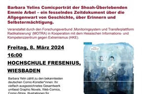 Hochschule Fresenius: Einladung zur kostenfreien Lesung aus der Graphic Novel „Emmie Arbel. Die Farbe der Erinnerung“ von Barbara Yelin am 8. März im Bürgersaal der Hochschule Fresenius in Wiesbaden