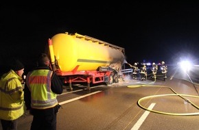 Verkehrsdirektion Koblenz: POL-VDKO: Brand eines Tanklastzuges