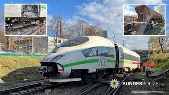 Bundespolizeidirektion München: Bundespolizeidirektion München: Bahnbetriebsunfall / Bauzug fuhr in ICE - hoher Sachschaden