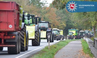 Polizeiinspektion Stade: POL-STD: 482 Traktoren fahren den ganzen Tag durch Stade - Landwirtsdemo ohne größere Behinderungen - Autofahrer nehmen es gelassen