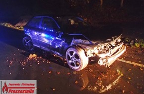 Feuerwehr Plettenberg: FW-PL: OT-Heveschotten. Glück im Unglück für Fahrer nach Alleinunfall auf der Kreisstraße 5