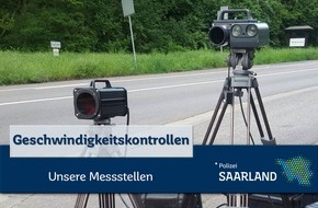 Landespolizeipräsidium Saarland: POL-SL: Geschwindigkeitskontrollen im Saarland / Ankündigung der Kontrollörtlichkeiten und -zeiten 33. KW