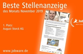 Jobware GmbH: Personalwerbung für das Süßwarenunternehmen / Jobware zeichnet STORCK für beste Stellenanzeige im November aus